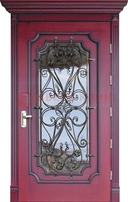 Красная стальная дверь Винорит со стеклом и ковкой ДСК-271 в Лобне