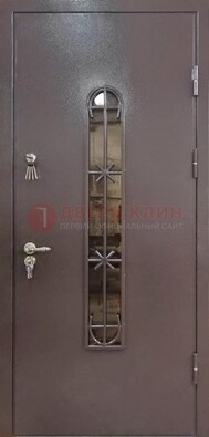Металлическая дверь Порошок с небольшим стеклом и ковкой ДСК-282 в Лобне