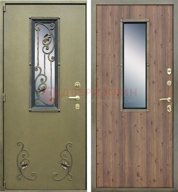 Офисная железная дверь со стеклом и ковкой ДСК-44 в Лобне