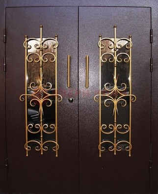 Металлическая дверь с ковкой и остеклением ДСК-49 в Лобне
