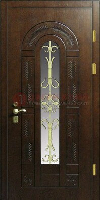 Дизайнерская металлическая дверь со стеклом и ковкой ДСК-50 в Лобне