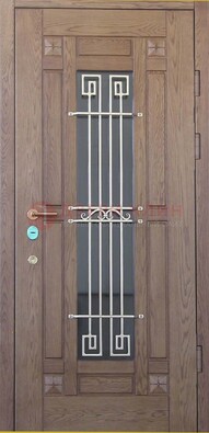 Стандартная железная дверь со стеклом темным и ковкой ДСК-5 в Лобне