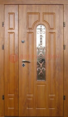 Стальная дверь со стеклом и цветной ковкой ДСК-78 для панельного дома в Лобне