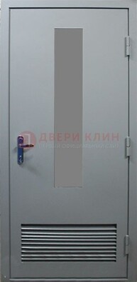 Серая металлическая техническая дверь с декоративной вставкой ДТ-14 в Лобне