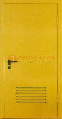 Желтая металлическая техническая дверь с вентиляционной решеткой ДТ-15 в Лобне