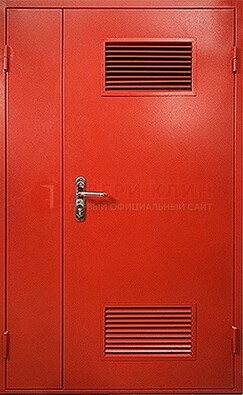 Красная железная техническая дверь с вентиляционными решетками ДТ-4 в Лобне