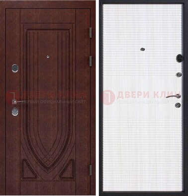 Уличная темная филенчатая дверь с виноритом и МДФ Белый ясень ДВТ-141 в Лобне