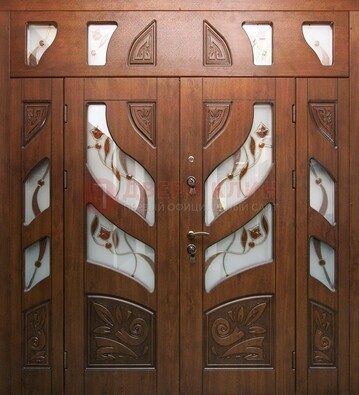 Элитная двухстворчатая дверь с витражным стеклом ДВТ-173 в Лобне