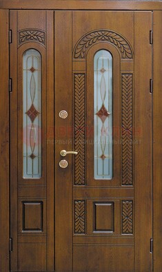 Темная стальная дверь с виноритом и стеклом ДВТ-179 в Лобне