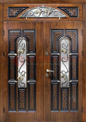 Входная двухстворчатая дверь с виноритом и ковкой ДВТ-183 в Лобне