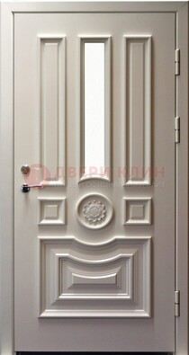 Белая уличная дверь с виноритом и стеклом ДВТ-201 в Лобне