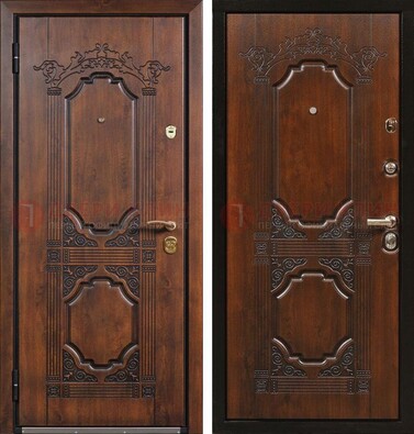 Коричневая железная дверь с виноритом и узором ДВТ-211 в Лобне