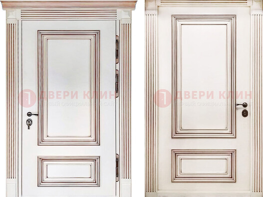 Белая металическая дверь с виноритом для дома ДВТ-239 в Лобне