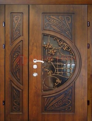 Металлическая дверь с виноритом и резной панелью внутри ДВТ-70 в Лобне