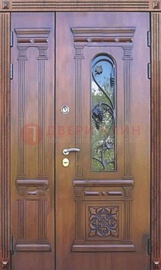 Железная коричневая филенчатая дверь с виноритом и МДФ ДВТ-85 в Лобне