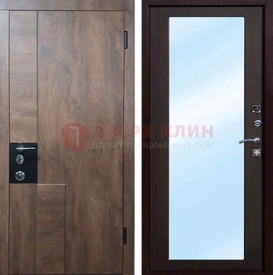 Коричневая металлическая дверь c МДФ с зеркалом ДЗ-106 в Лобне