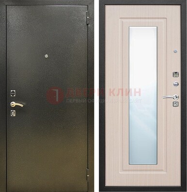 Входная темная дверь c порошковым покрытием и МДФ Белый дуб и зеркалом ДЗ-112 в Лобне