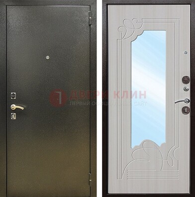 Входная темно-серая дверь c порошковым покрытием и МДФ с резьбой и зеркалом ДЗ-113 в Лобне