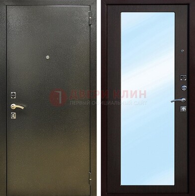 Входная темно-серая дверь c порошковым покрытием и МДФ с зеркалом ДЗ-114 в Лобне