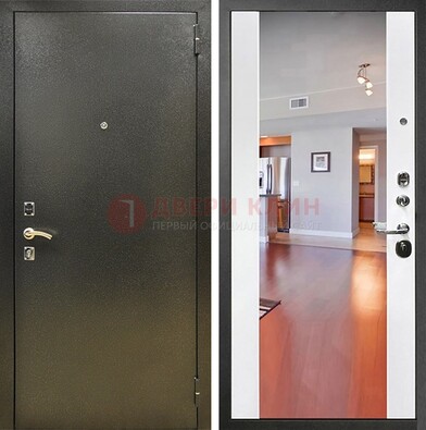 Входная темно-серая дверь c порошковым покрытием и Белой МДФ с зеркалом ДЗ-115 в Лобне