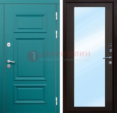 Зеленая входная дверь терморазрыв c виноритом и МДФ с зеркалом ДЗ-122 в Лобне