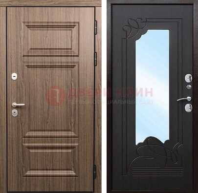 Входная коричневая дверь с зеркалом МДФ Венге ДЗ-127 в Лобне