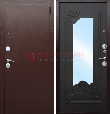Коричневая стальная дверь с зеркалом ДЗ-18 в Лобне