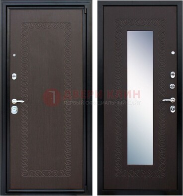 Темная стальная дверь с зеркалом ДЗ-20 в Лобне