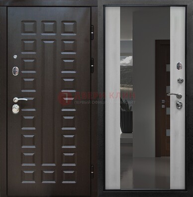 Коричневая металлическая дверь с зеркалом ДЗ-22 в Лобне