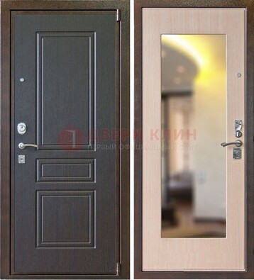 Коричневая стальная дверь с зеркалом МДФ внутри ДЗ-27 в Лобне
