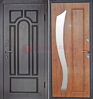 Темная железная дверь с зеркалом ДЗ-35 в Лобне