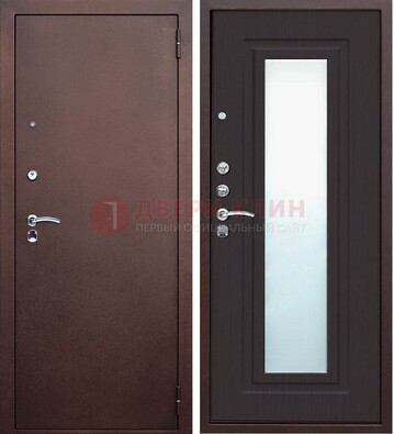 Коричневая металлическая дверь с зеркалом ДЗ-43 в Лобне