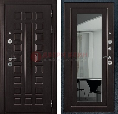 Темная металлическая дверь с зеркалом МДФ внутри ДЗ-4 в Лобне