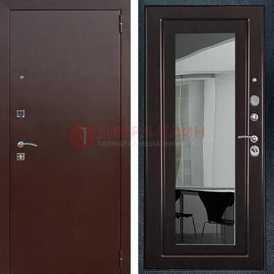Металлическая дверь с порошковым напылением с МДФ и зеркалом ДЗ-61 в Лобне