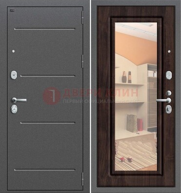 Серая стальная дверь с зеркалом винорит внутри ДЗ-6 в Краснознаменске