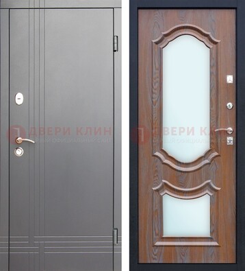 Серая входная дверь со светлой МДФ и зеркалами внутри ДЗ-77 в Лобне