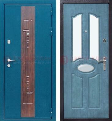 Голубая металлическая дверь МДФ с тремя зеркальными вставками ДЗ-78 в Лобне