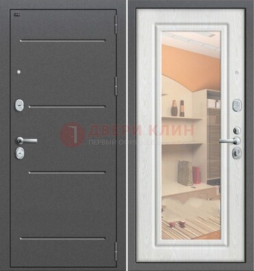 Серая металлическая дверь с зеркалом ДЗ-7 в Лобне