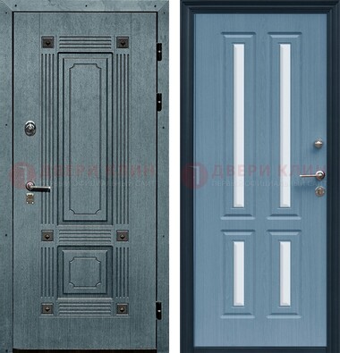 Голубая филенчатая дверь с МДФ и зеркальными вставками внутри ДЗ-80 в Лобне
