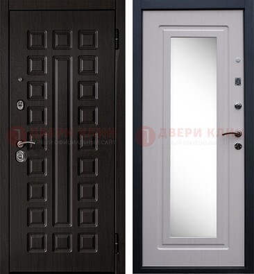 Черная филенчатая металлическая дверь МДФ с зеркалом ДЗ-83 в Лобне
