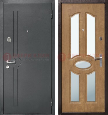 Железная серая дверь с порошковым напылением и МДФ с зеркалом ДЗ-90 в Лобне