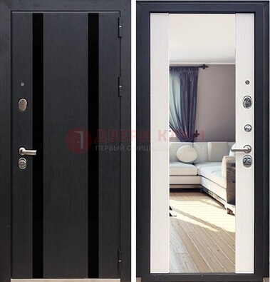 Черная входная дверь с зеркалом МДФ внутри ДЗ-9 в Лобне