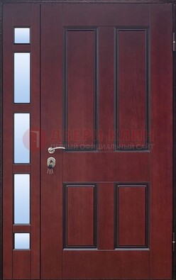 Красная входная полуторная дверь со стеклом ПЛ-10 в Лобне
