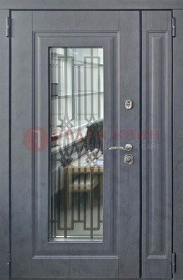 Серая стальная дверь Винорит со стеклом и ковкой ПЛ-29 в Лобне