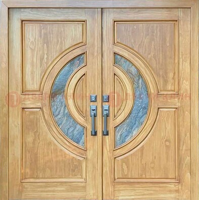 Двухстворчатая металлическая дверь с витражом ВЖ-11 в Лобне